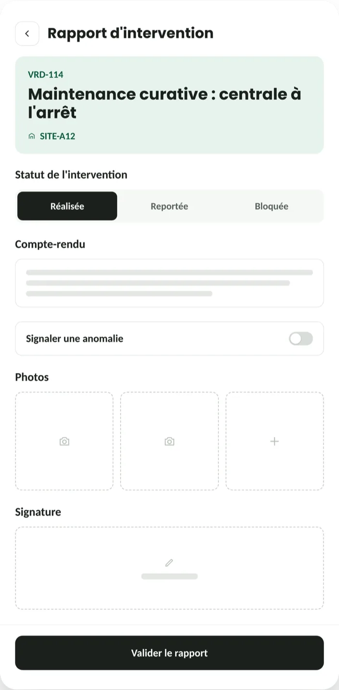 Rapport d’intervention sur l’application terrain